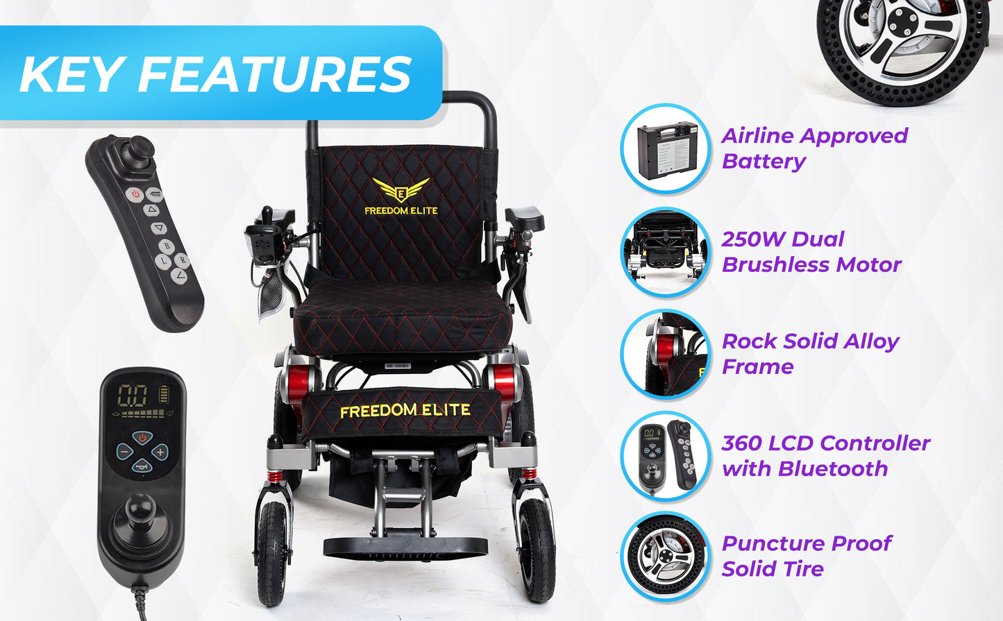 Lightweight Foldable Power Electric Wheelchair With Carer Remore Control